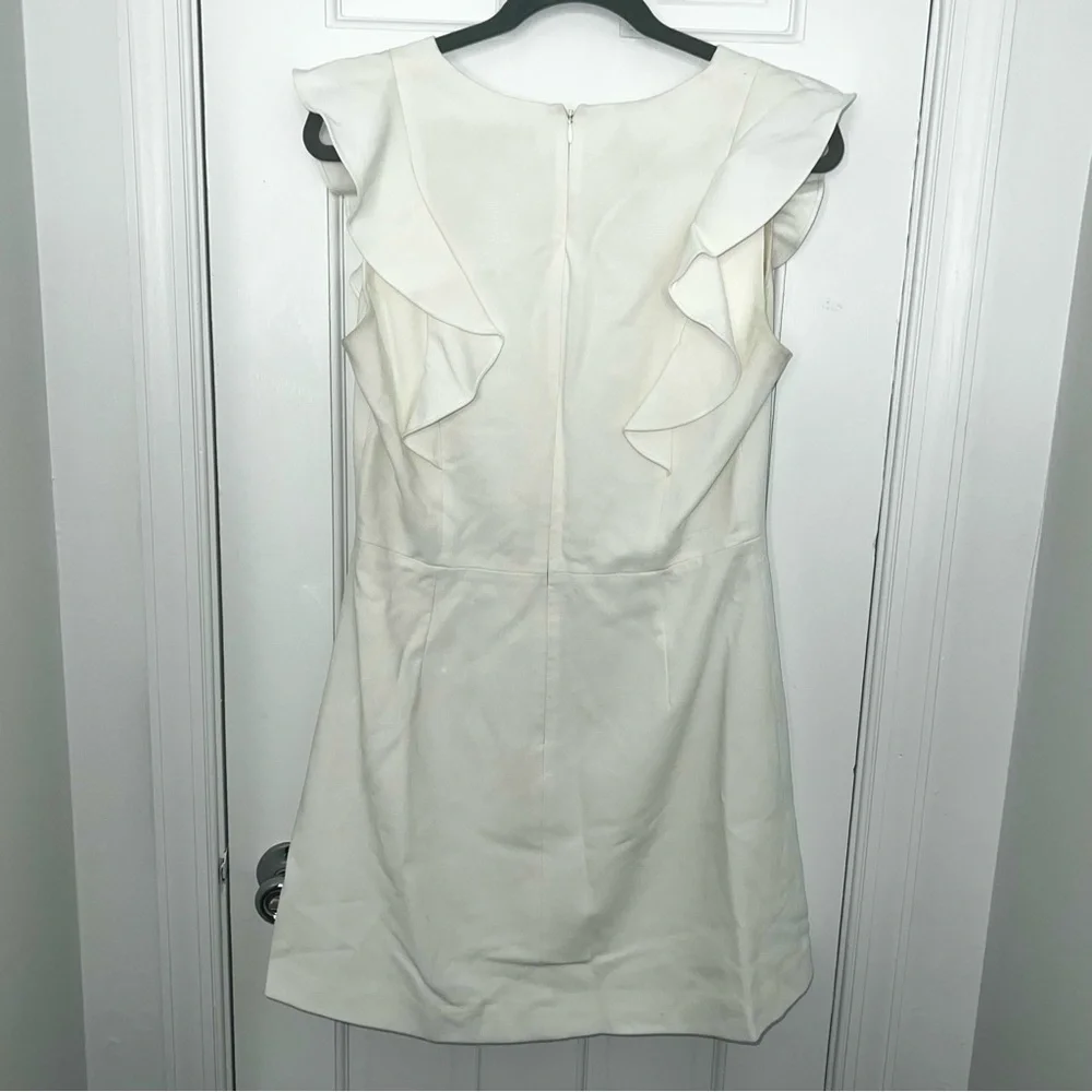 French Connection Whisper Ruffle Mini Dress white graduation dress vneck ruffles - Picture 6 of 16